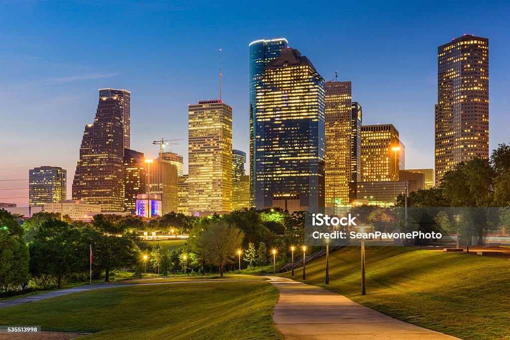 Houston, Texas, USA park and downtown skyline.